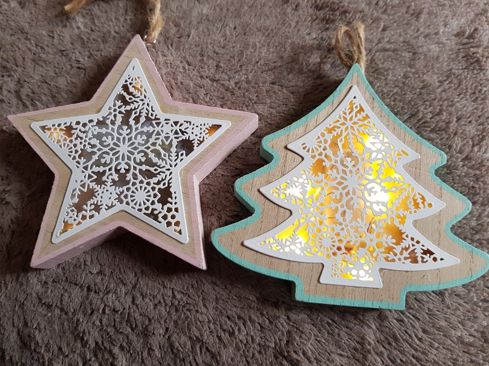 Houten Kerstster en Kerstboom met licht, Kerst/Kerstmis., Diversen, Kerst, Ophalen of Verzenden, Zo goed als nieuw