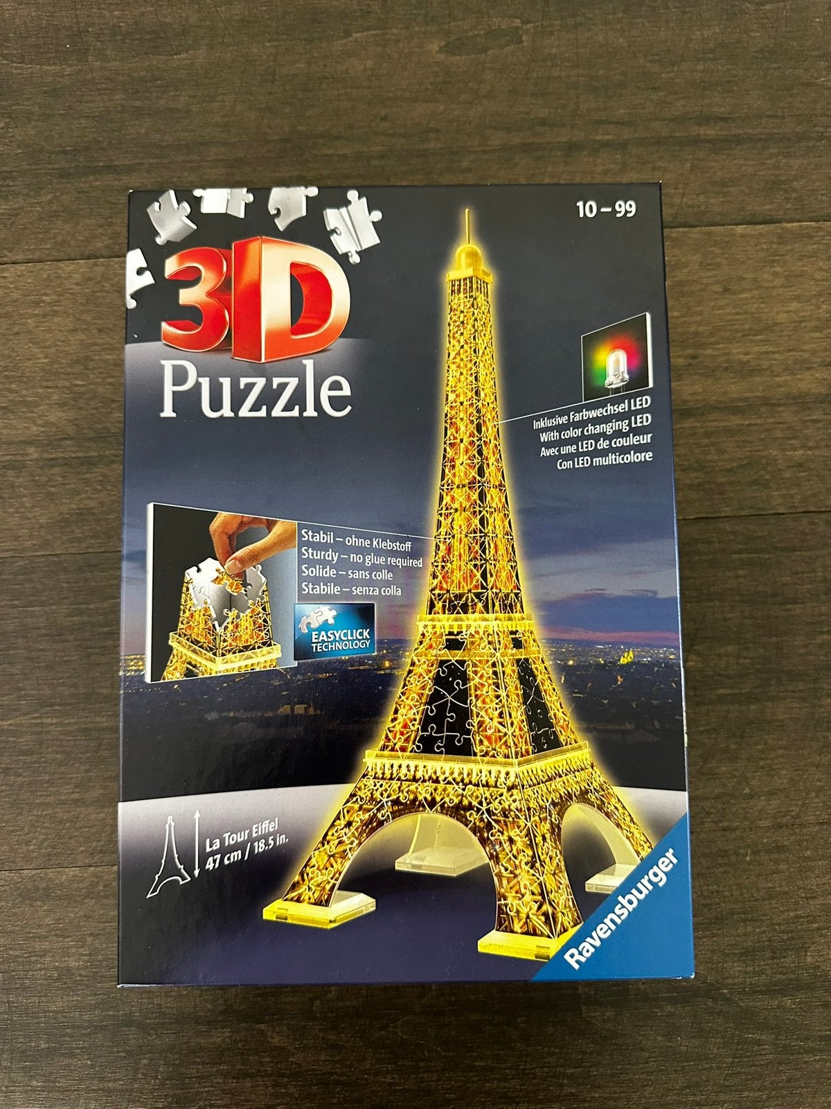 Ravensburger - 3D puzzel Eiffeltoren met LED, Ophalen of Verzenden, Minder dan 500 stukjes, Zo goed als nieuw, Rubik's of 3D-puzzel