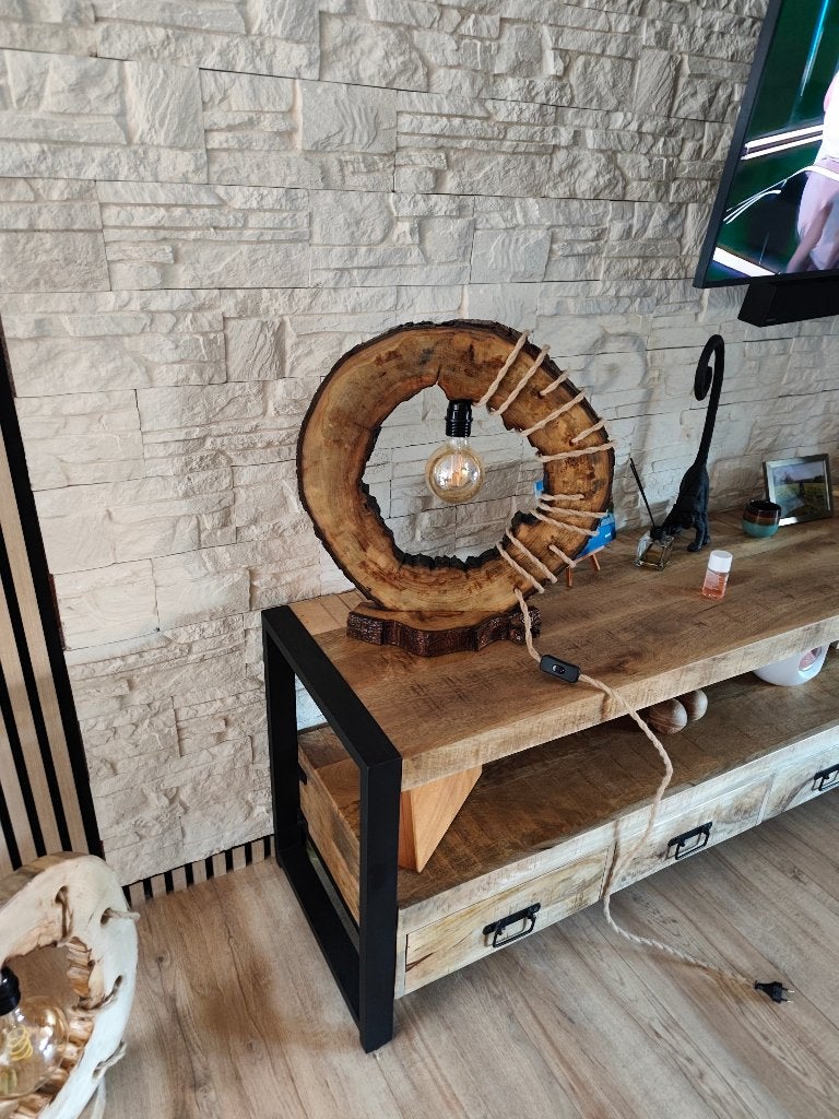 handgemaakte houten tafellamp, E27 (groot), Zo goed als nieuw, Hout, Ophalen