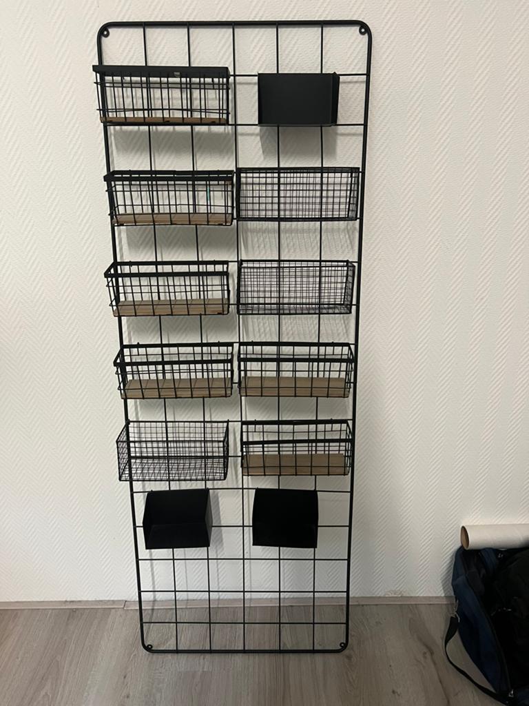 Deco wandrek / grid organizer met mandjes 150x50cm, Ophalen, Zwart, Zo goed als nieuw, Metaal