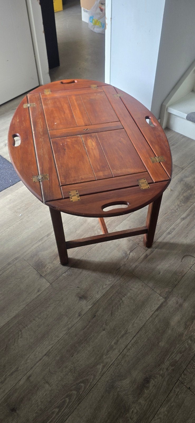 Vintage houten scheepstafel met inklapbare bladen, Ophalen, 50 – 75, Gebruikt, 100 tot 150 cm