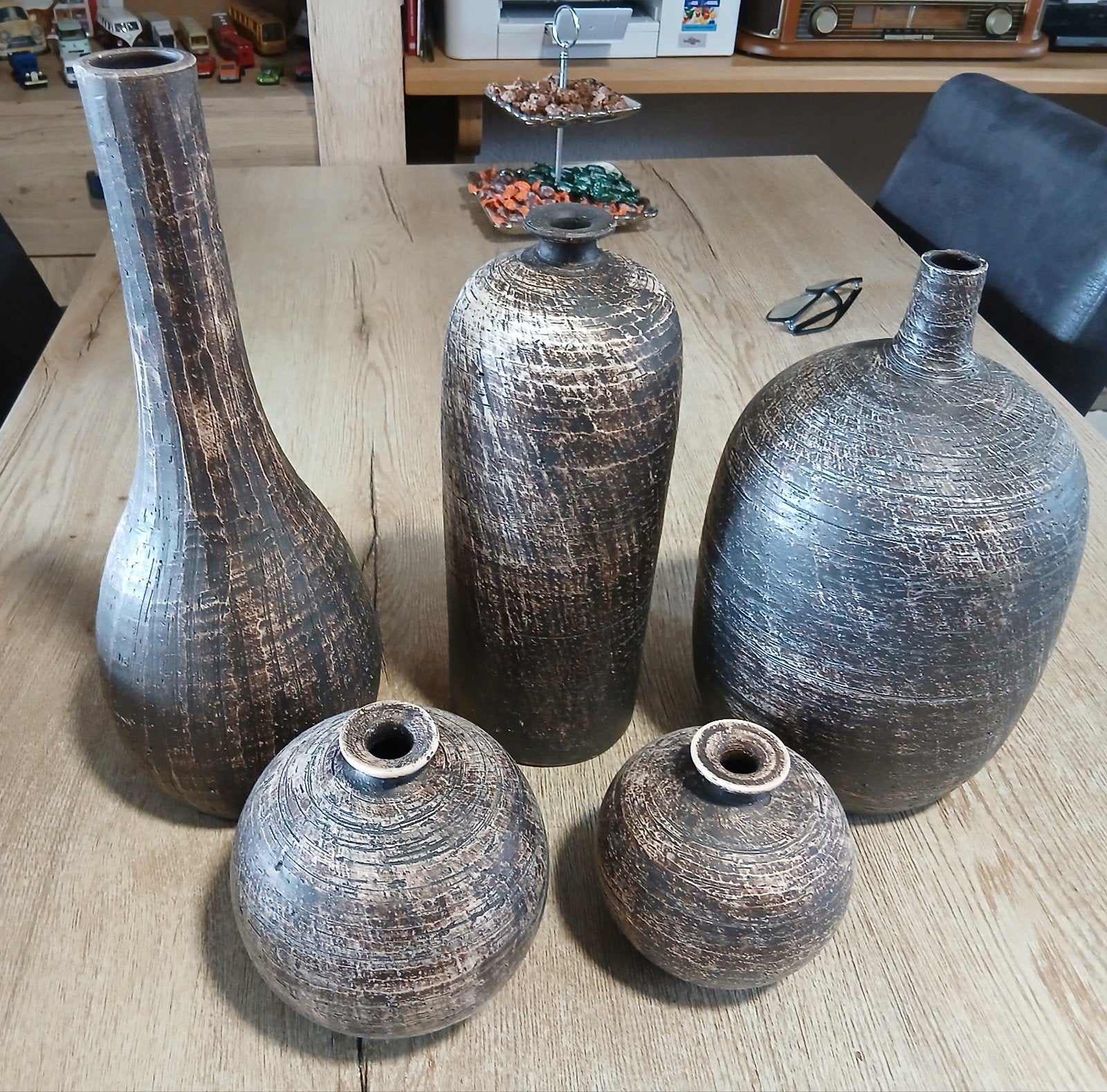 Set van 5 decoratieve vazen in aardetinten, Ophalen of Verzenden