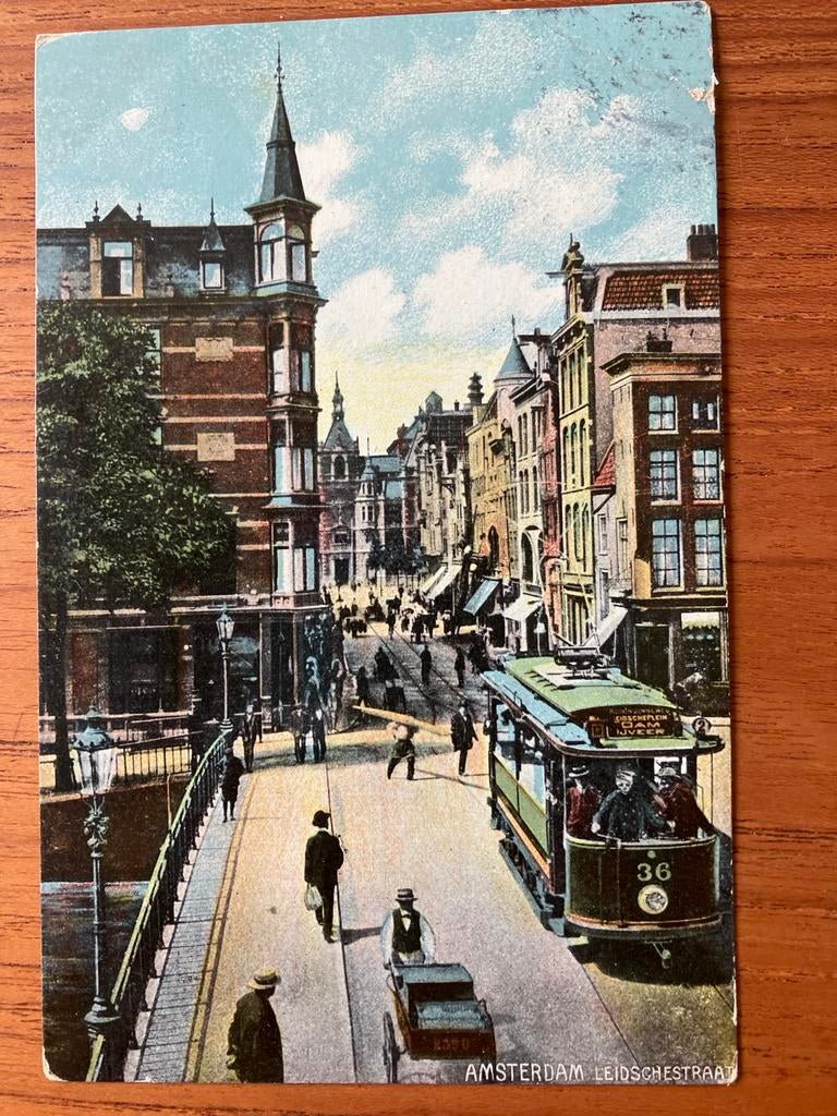 Oude Ansichtkaart Amsterdam Leidschestraat Tram, Ophalen of Verzenden, Voor 1920, Gelopen, Noord-Holland