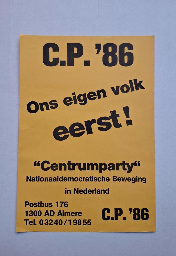 Originele verkiezingsposter Centrumpartij 1986, Ophalen of Verzenden, 20e eeuw of later, Gelezen
