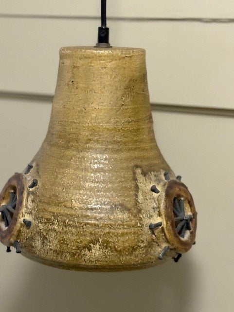 Keramieke hanglamp met 3 'patrijspoorten', Ophalen of Verzenden, Gebruikt, Steen/keramiek, Vintage / Retro
