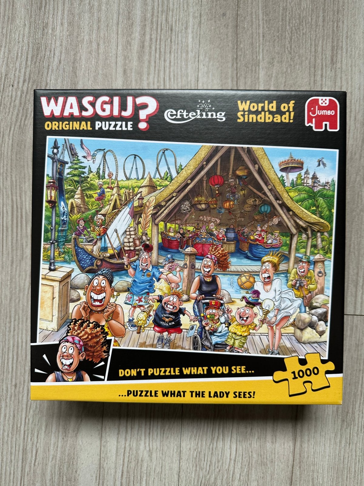 Wasgij Efteling World of Sindbad & Padel Panic, Hobby en Vrije tijd, Ophalen of Verzenden, 500 t/m 1500 stukjes, Zo goed als nieuw