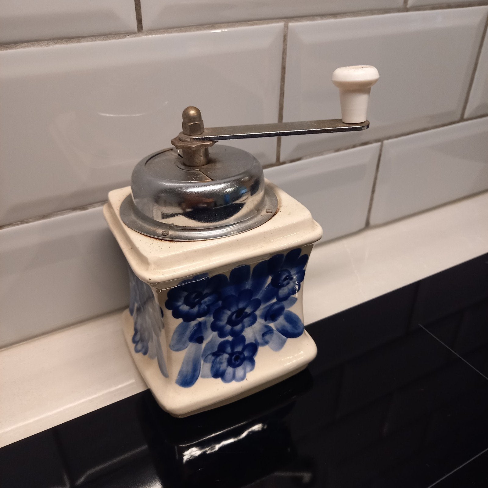 Vintage Koffiemolen – Delfts Blauw Stijl Bloemdecor Keramiek, Ophalen of Verzenden