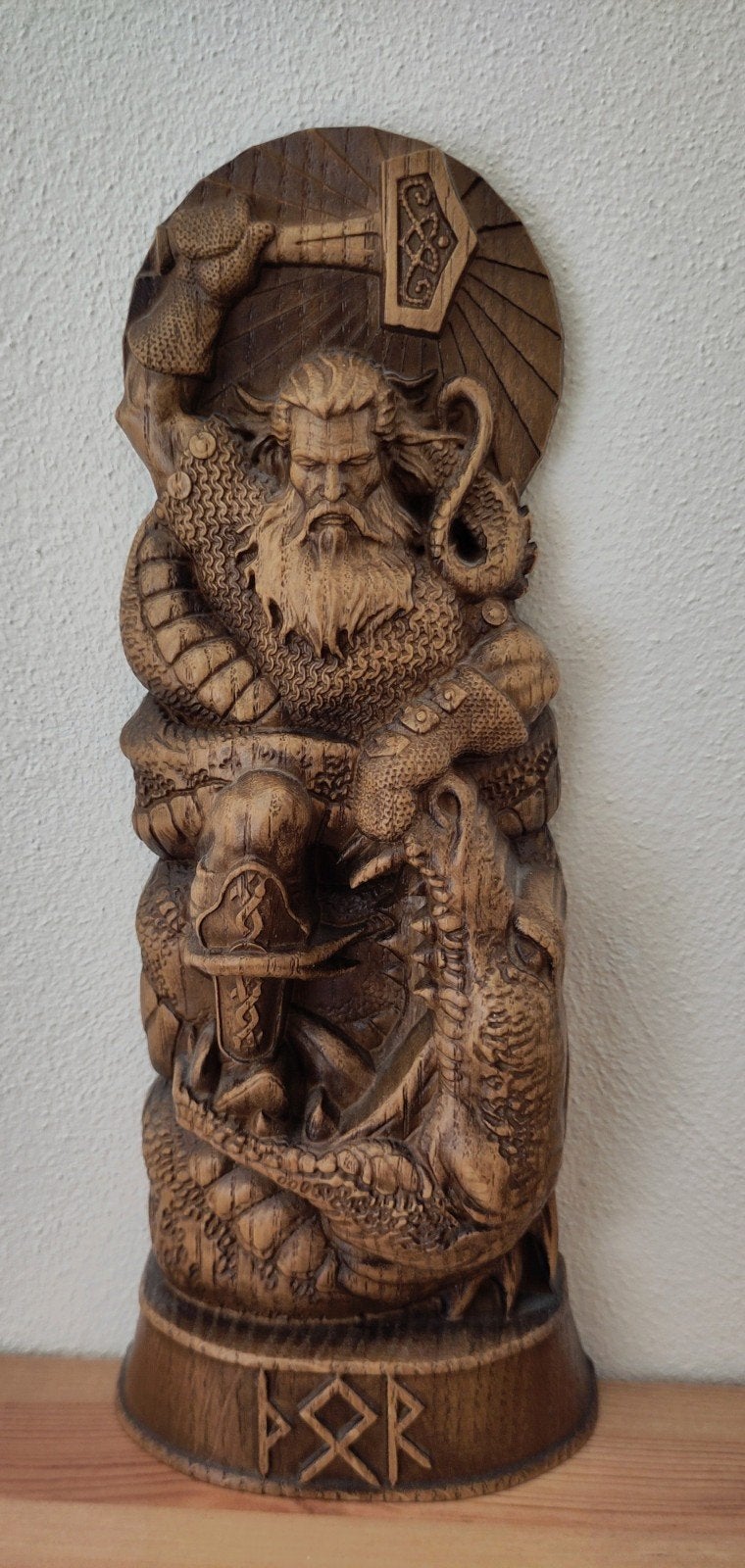 Uniek Handgemaakt Houten Beeld van Thor, Ophalen of Verzenden, Handgemaakt, 20 - 50 cm, Beeld