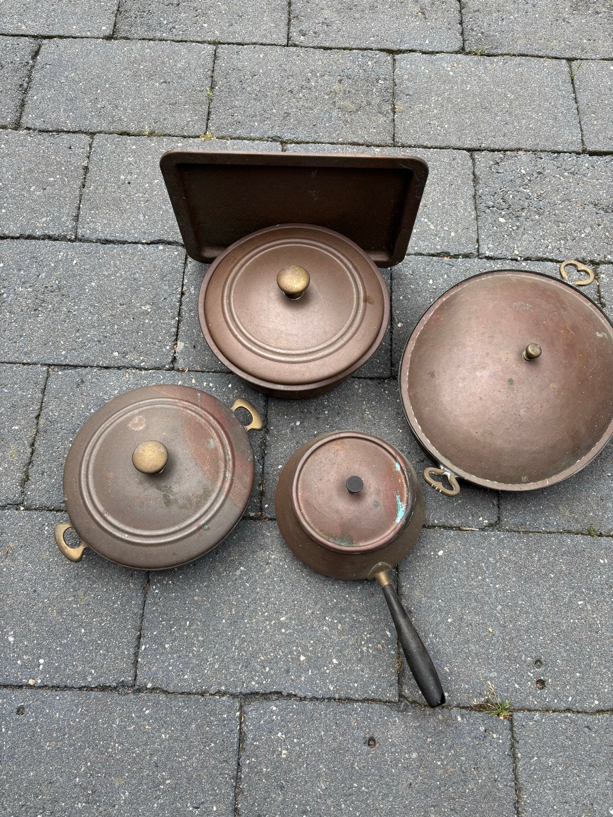 Antieke Koperen Pannen Set - Diverse Maten, Antiek en Kunst, Antiek | Koper en Brons, Ophalen, Koper