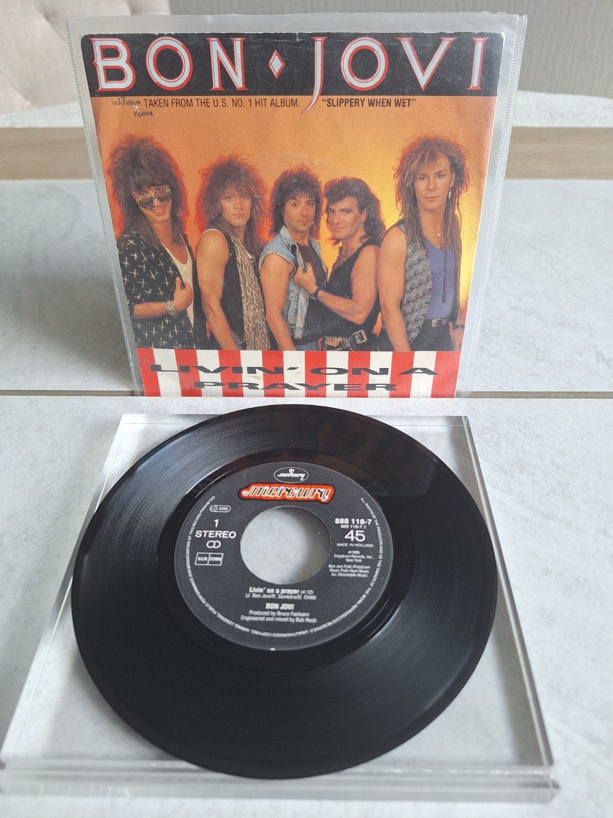 Single van   BON  JOVI  // LIVIN ' ON A PRAYER ...uit 1986, Cd's en Dvd's, Vinyl | Rock, Ophalen of Verzenden, Zo goed als nieuw