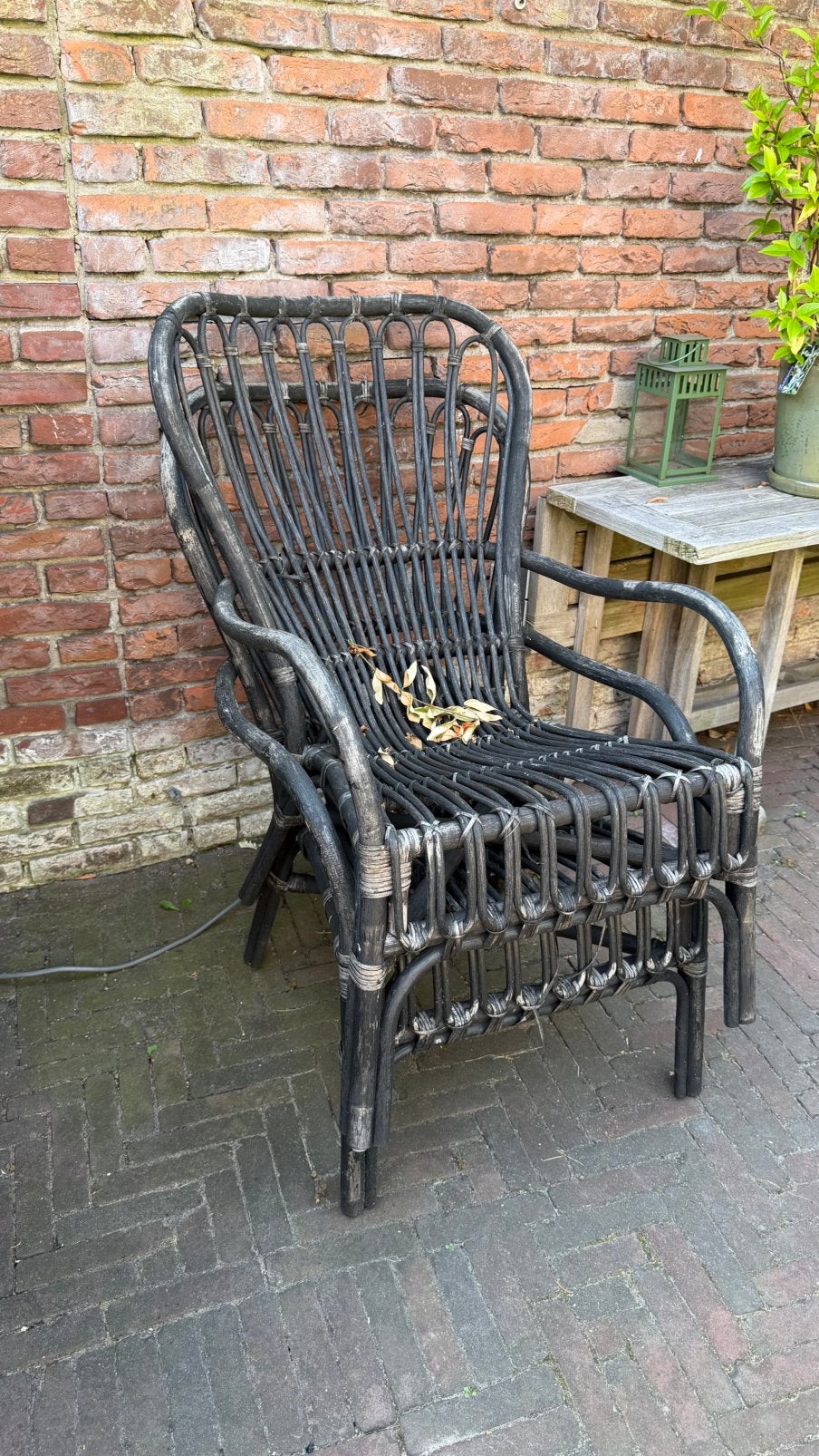 Rotan tuinstoel zwart, Ophalen, Gebruikt, Rotan, Stapelbaar