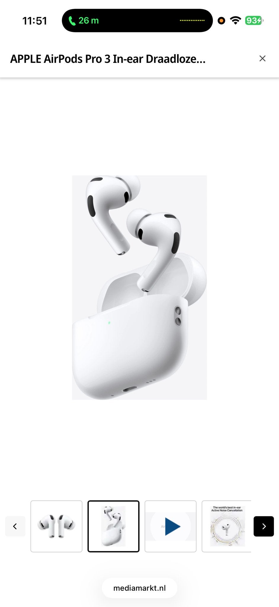 Apple AirPods Pro 3 echte, geen namaak!, Ophalen, In gehoorgang (in-ear), Bluetooth, Zo goed als nieuw