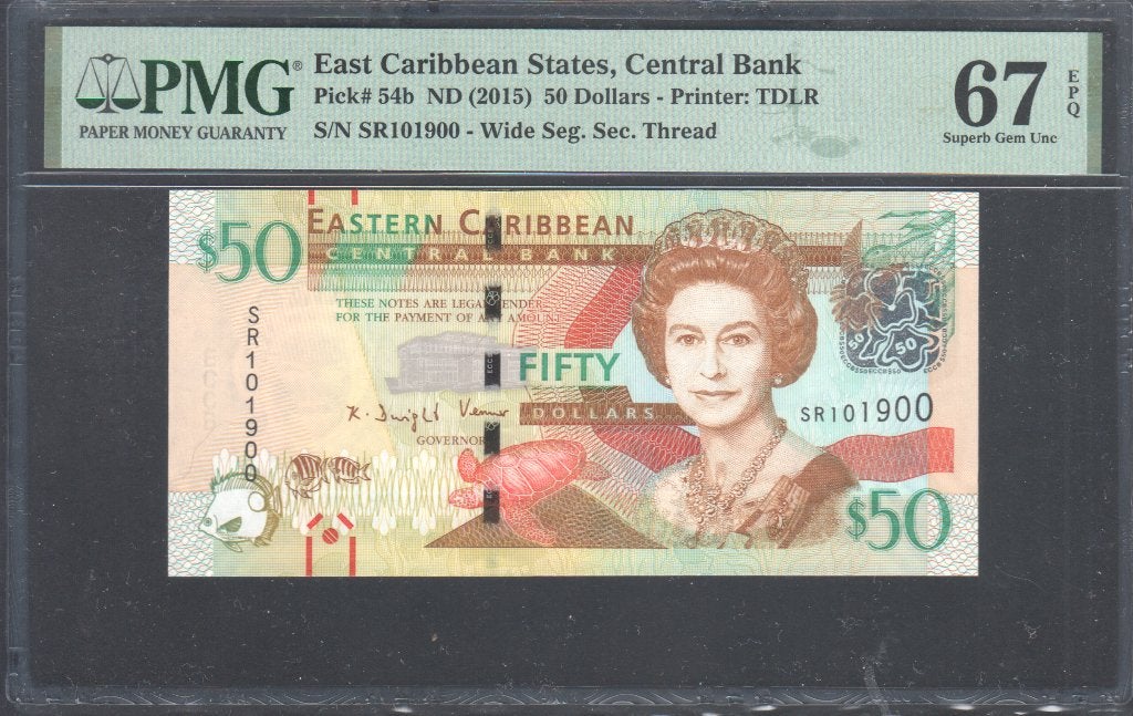 East Caribbean States 50 Dollars 2015 PMG Graded 67 EPQ, Verzenden, Noord-Amerika, Los biljet