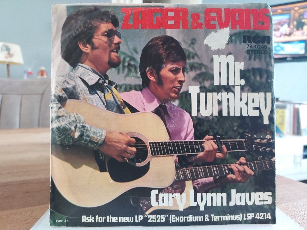 7" Single Zager & Evans - Mr. Turnkey / Cary Lynn Javes, Gebruikt, 7 inch, Ophalen of Verzenden, Pop
