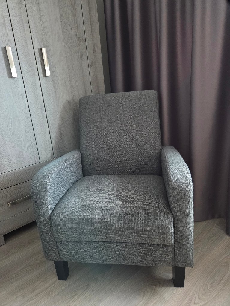 Stoffen fauteuil grijs gemeleerd, Ophalen, Gebruikt, 75 tot 100 cm, Stof