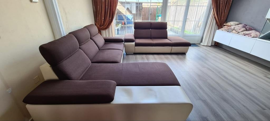 Bank + Salontafel, Ophalen, Zo goed als nieuw, Leer