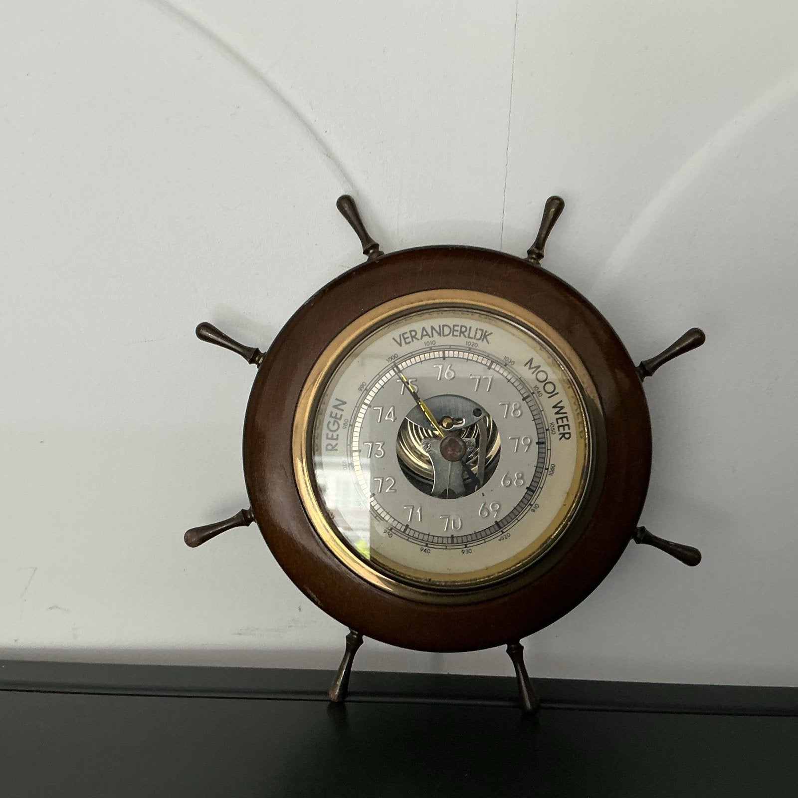 Vintage Barometer Stuurwiel - Mooi Weerstation, Ophalen of Verzenden, Gebruikt, Barometer