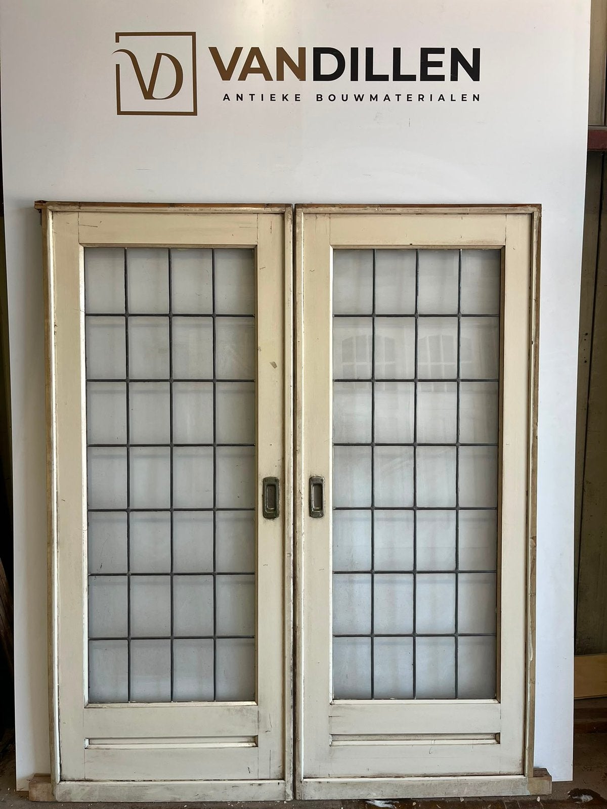 Oude ensuite schuifdeuren met glas in lood 201.5 x 146, Doe-het-zelf en Verbouw, Deuren en Horren, 120 cm of meer, Binnendeur
