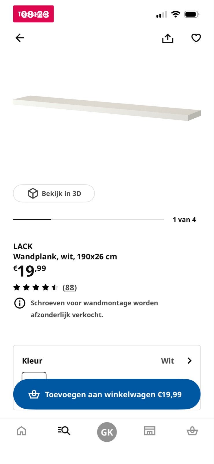 IKEA LACK wandplank wit 190x26 cm gebruikt, Ophalen, Gebruikt