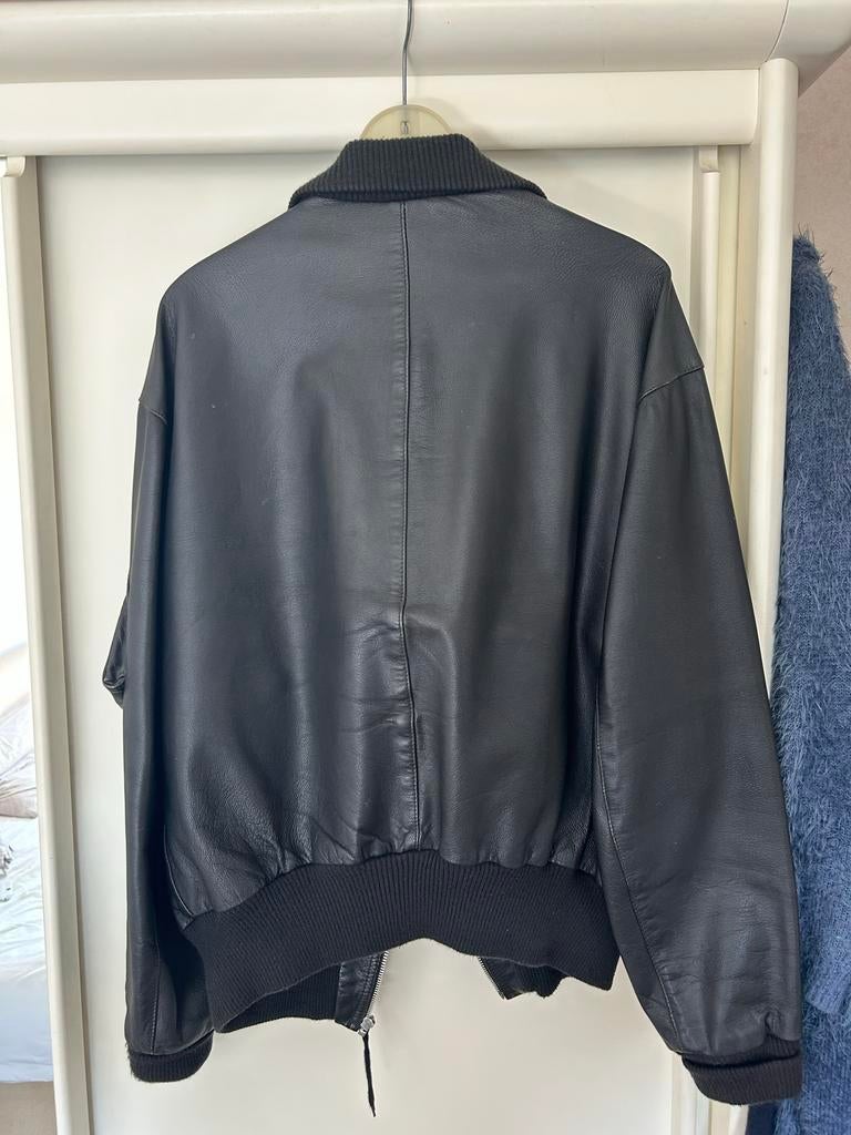 Zwart leren bomberjack maat 58, Ophalen, Gedragen, Maat 56/58 (XL), Zwart