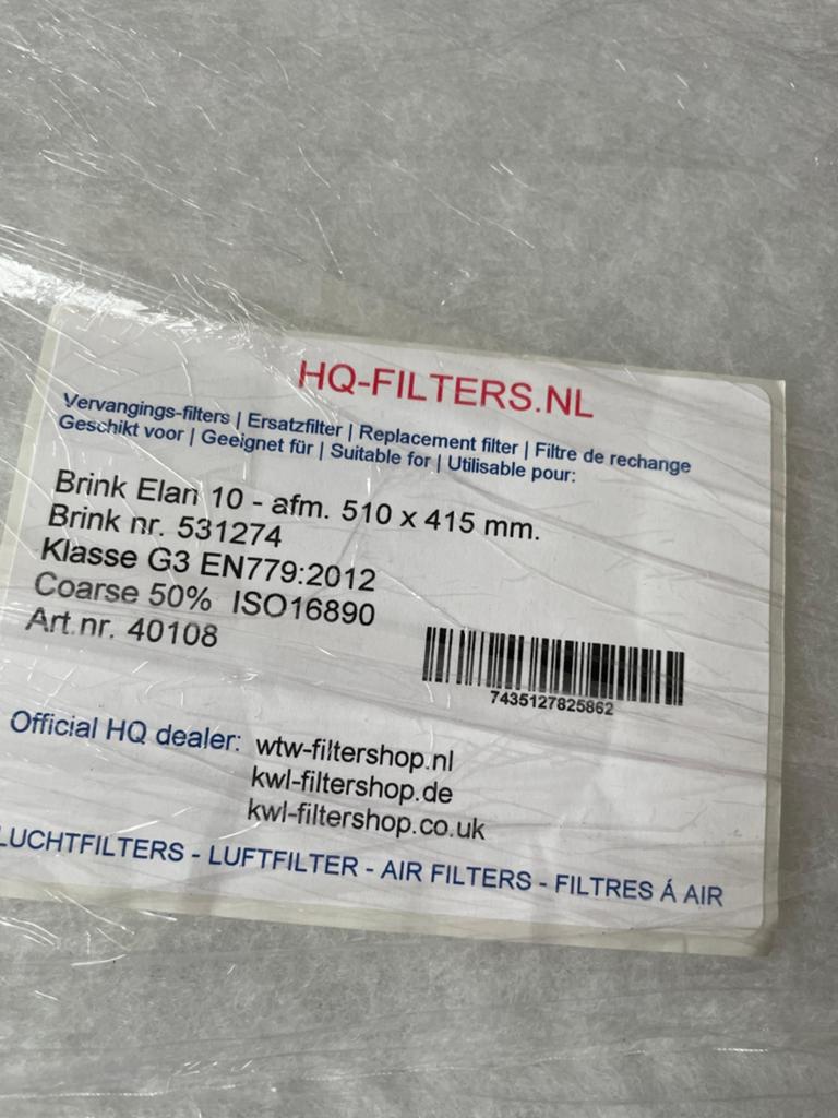 4x Brink Elan 10 G3 Filter ongebruikt, Ophalen of Verzenden, Nieuw