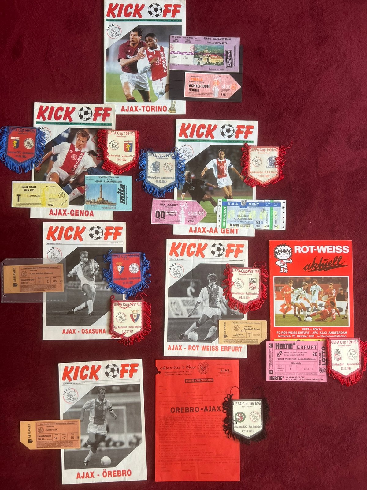 Collectie / verzameling AJAX voetbal memorabilia UEFA 91/92, Verzamelen, Ophalen of Verzenden, Zo goed als nieuw, Ajax, Overige typen