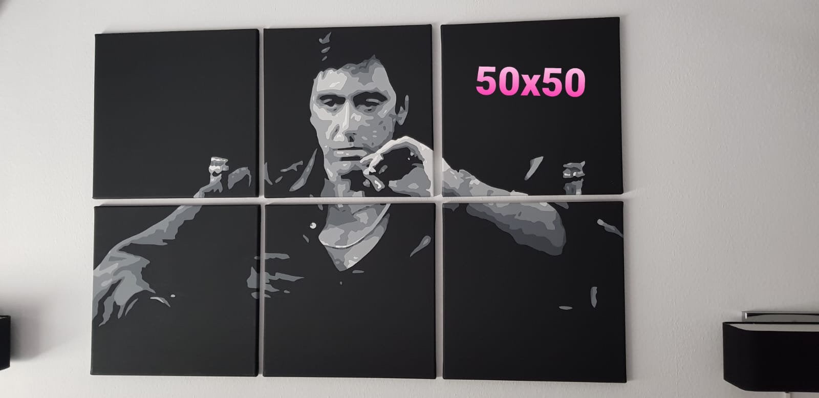 Tony Montana “Scarface” 6 luik schilderij 50x50cm per luik, Huis en Inrichting, Ophalen, Nieuw, Schilderij, Minder dan 50 cm