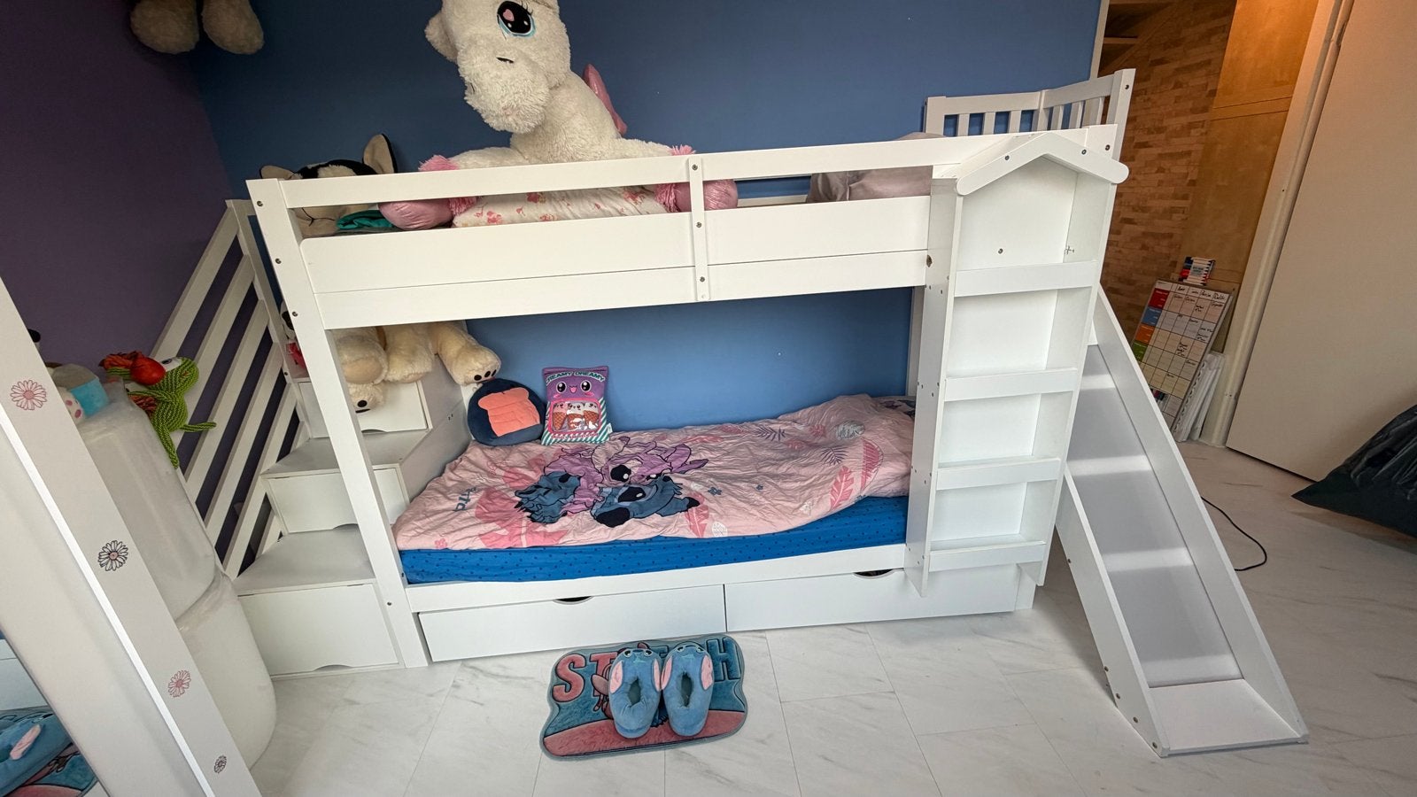 Stapelbed met glijbaan en opbergruimte, Ophalen, 90 cm, Eenpersoons, Zo goed als nieuw