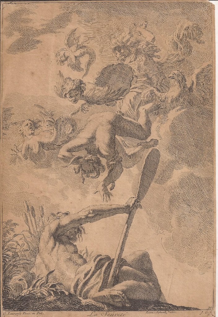 J. Glauber naar G. Lairesse. Minerva verdrijft Afgunst: een, Origineel, Ets, Mythologie, 29 cm