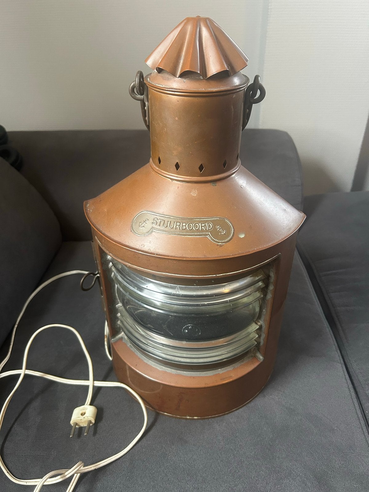Antieke Koperen Stuurboord Scheepslamp - Maritieme Decoratie, Ophalen of Verzenden