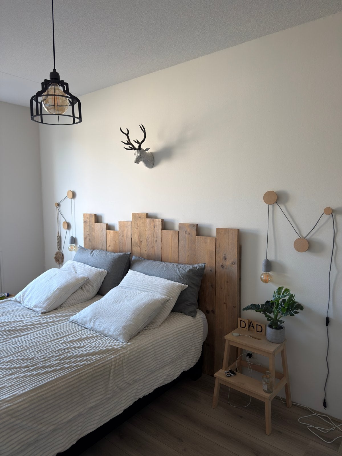 Houten hoofdbord voor tweepersoonsbed, Ophalen, Bruin, Tweepersoons, Zo goed als nieuw