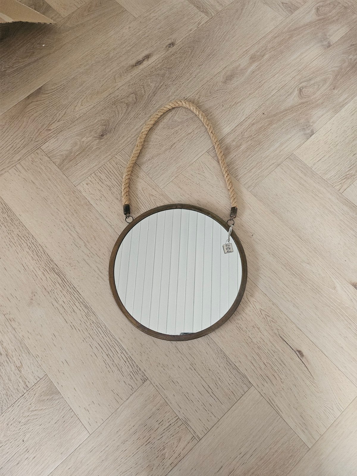 Riviera Maison Spiegel met Touwophanging, Huis en Inrichting, Minder dan 50 cm, Rond, Ophalen of Verzenden, Zo goed als nieuw