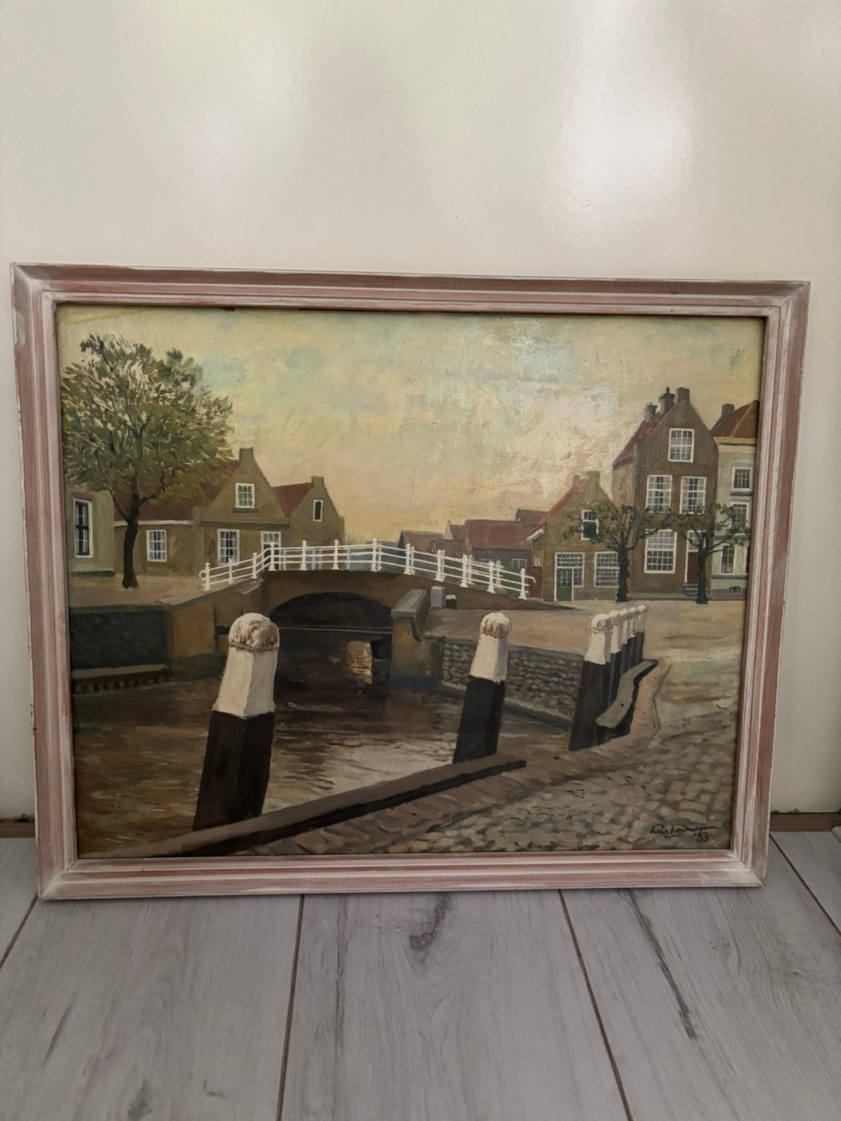 klassiek olieverfschilderij – Oud Hollands stadsgezicht, Antiek en Kunst, Ophalen of Verzenden
