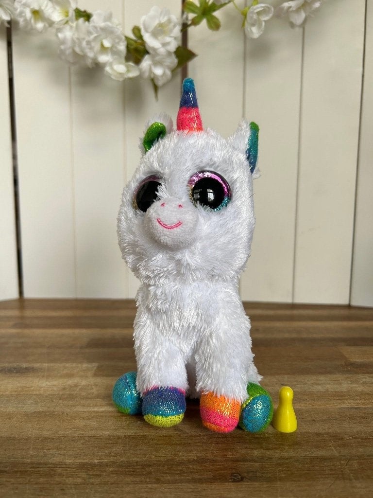 Ty Beanie Boos Pixy eenhoorn knuffel wit pluche 15 cm, Paard, Ophalen of Verzenden, Zo goed als nieuw, Wasbaar