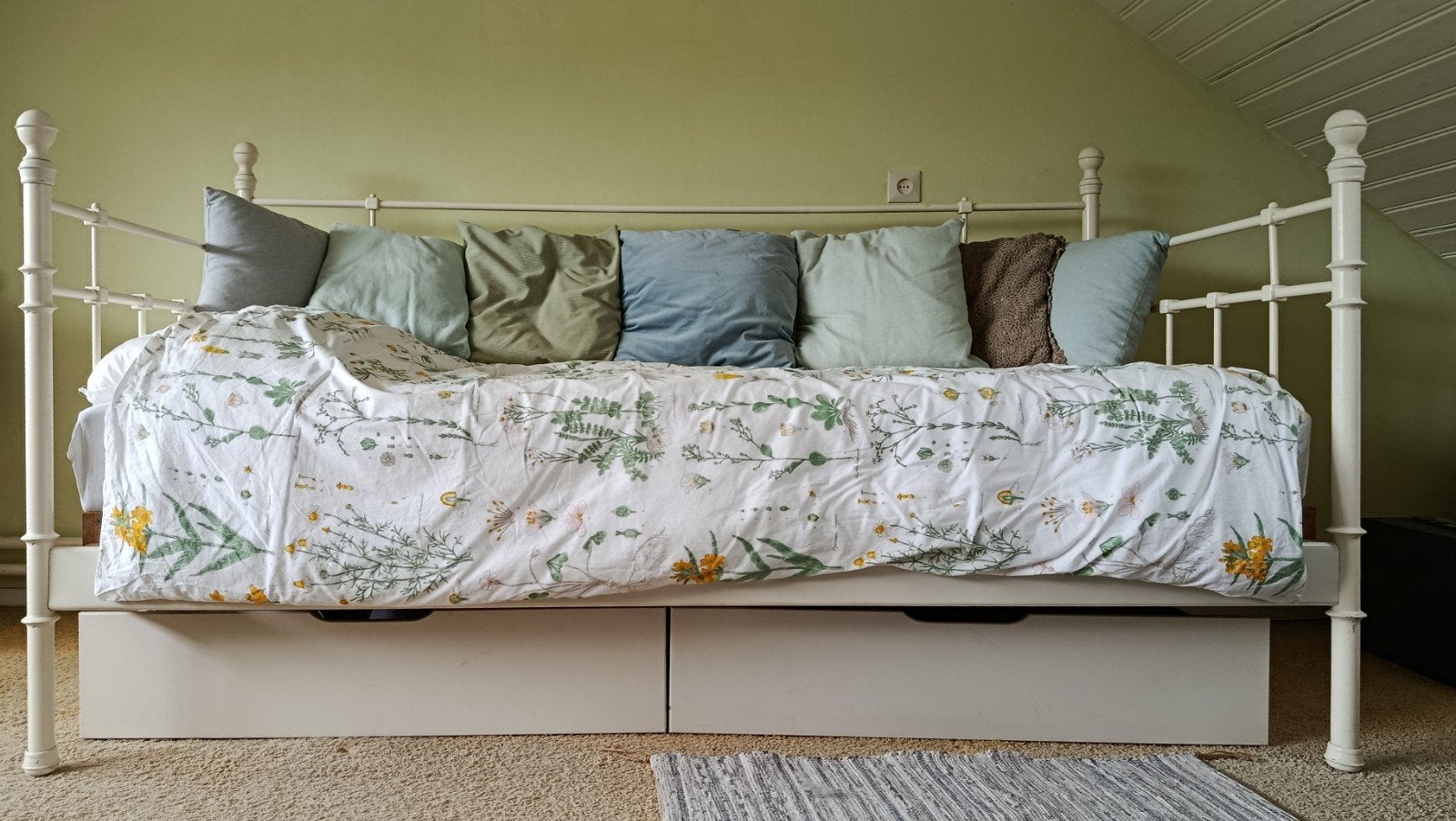 Ikea spijlen bed wit 1 persoons incl. matras, lattenbodem, Ophalen, 90 cm, Eenpersoons, Wit