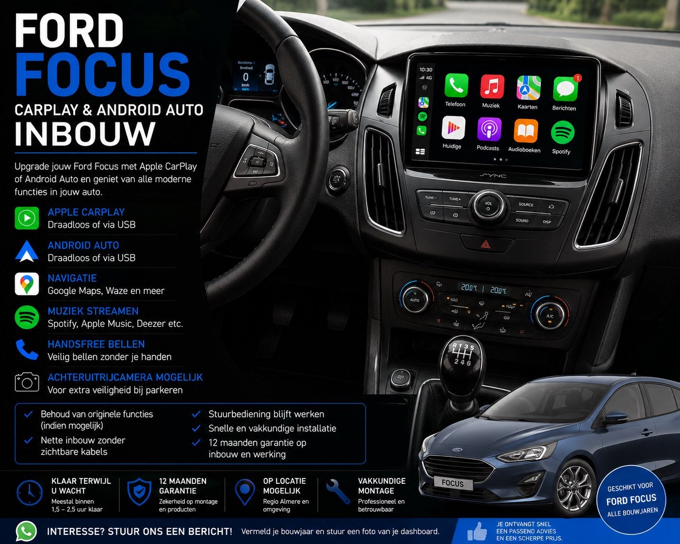 Ford Focus CarPlay & Android Auto Inbouw, Auto diversen, Autoradio's, Ophalen, Nieuw