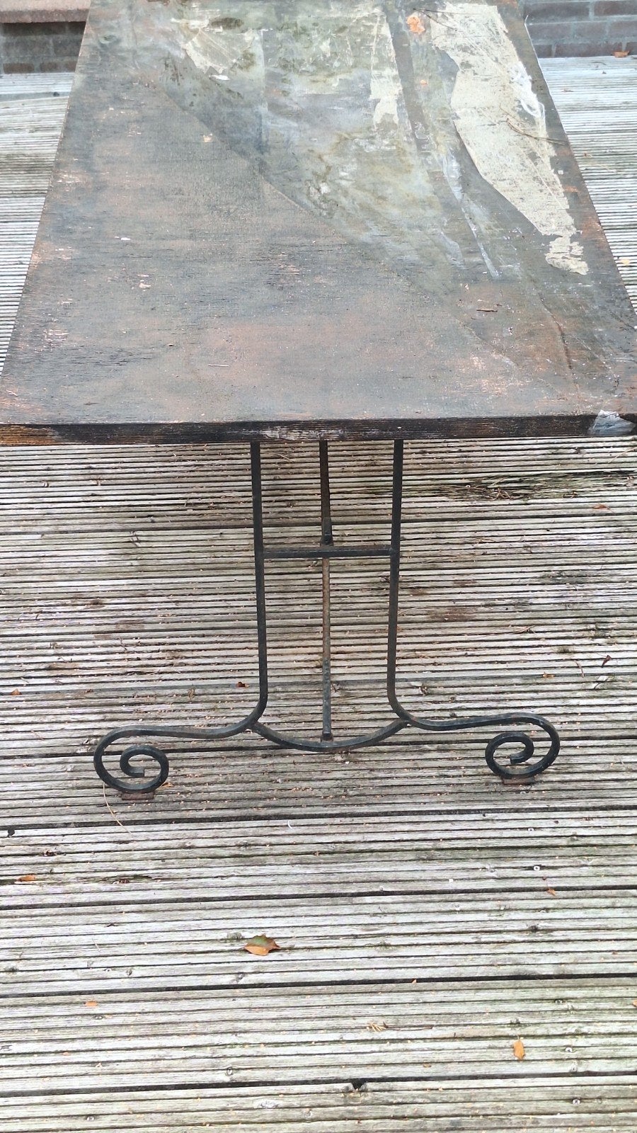 buitentafel ijzeren onderstel tuin tafel, Ophalen, Gebruikt, Rechthoekig, Hout