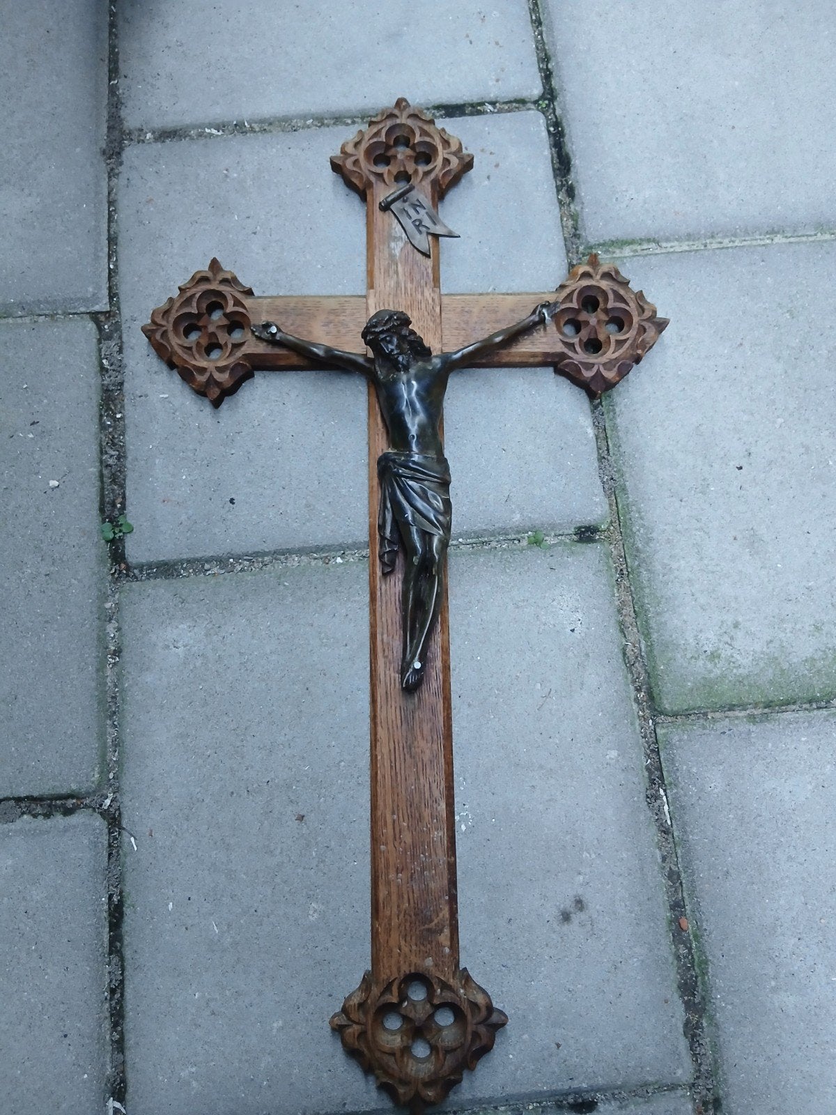 Antiek houten kruisbeeld met corpus, Ophalen of Verzenden