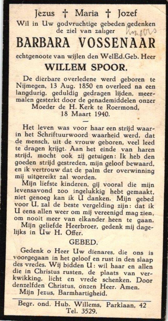 Vossenaar Barbara Nijmegen 1850-1940 Roermond, Ophalen of Verzenden