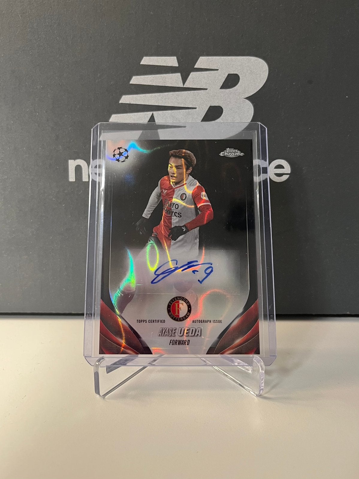 Ayase Ueda Black Lava auto | Topps Chrome UCC 2023-24, Ophalen of Verzenden, Zo goed als nieuw, Feyenoord, Poster, Plaatje of Sticker