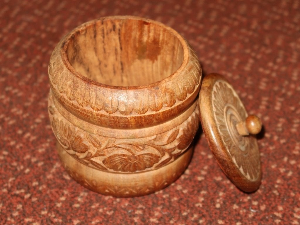 vintage Indische tabakspot, handgemaakt rustiek houtsnijwerk, Verzenden, Azië, Hout, Houtsnijwerk