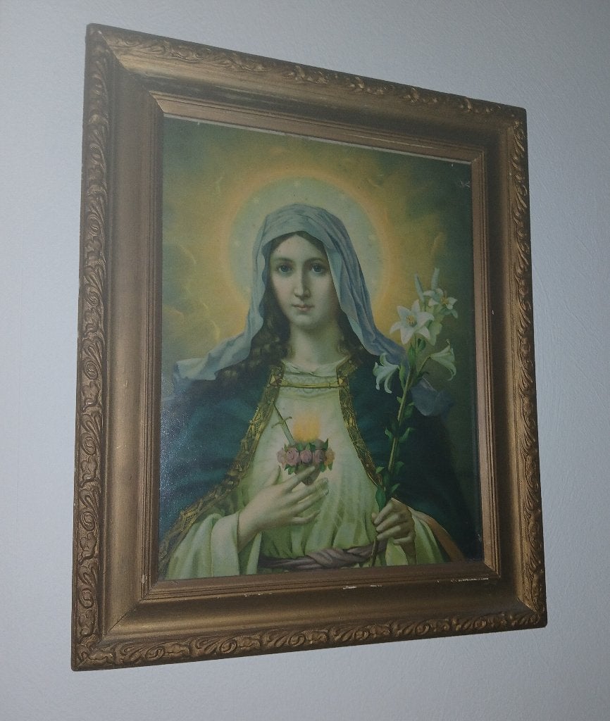 Prent Heilig Hart Maria in lijst, Ophalen, Gebruikt, Voor 1940, Prent