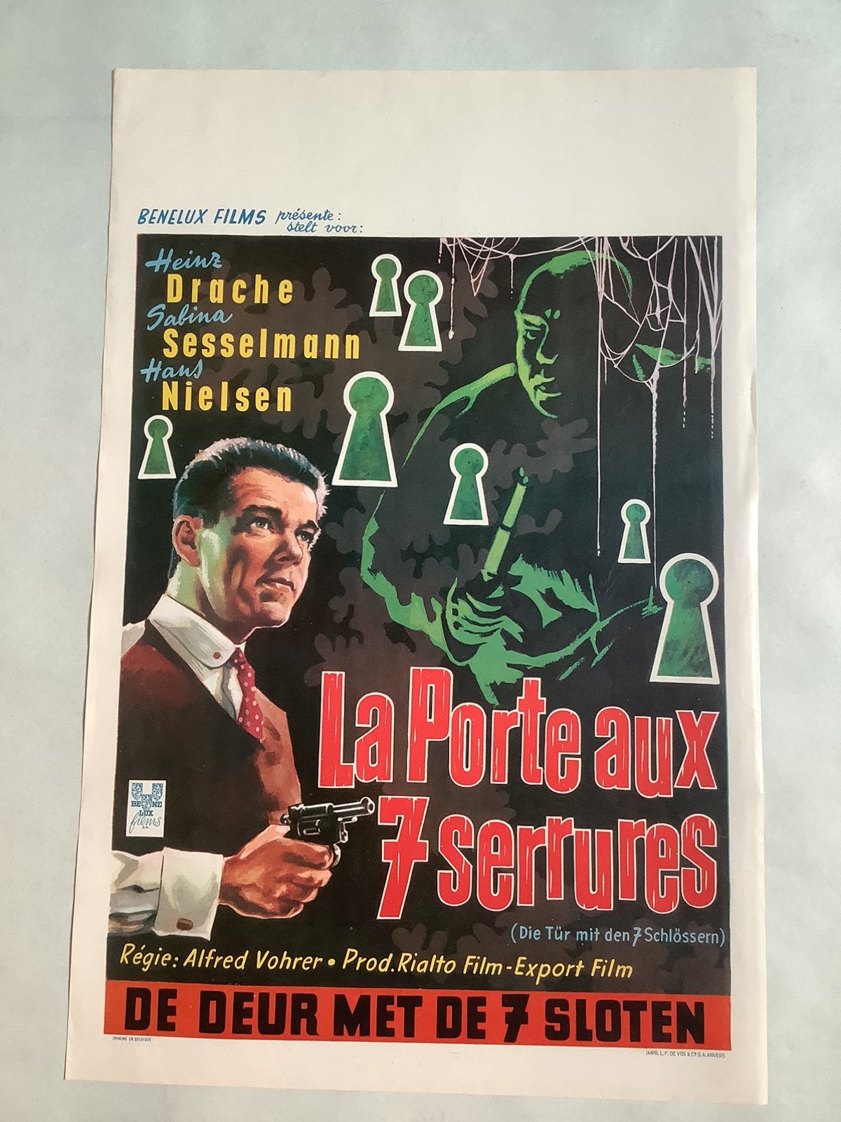 DE DEUR MET 7 SLOTEN   filmposter  36-54 cm, Verzenden, Gebruikt, Deurposter of groter, Film en Tv