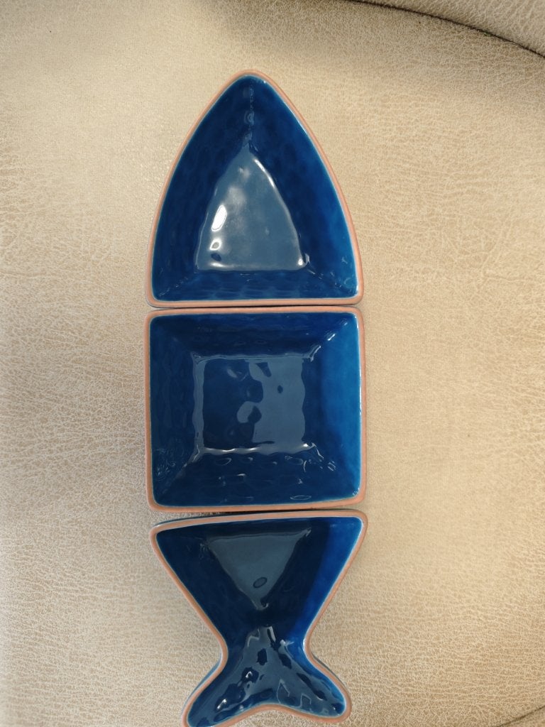 Sagaform serveerschaal vis blauw 30 cm 3-delig, Huis en Inrichting, Ophalen of Verzenden, Aardewerk, Overige stijlen, Schaal of Schalen