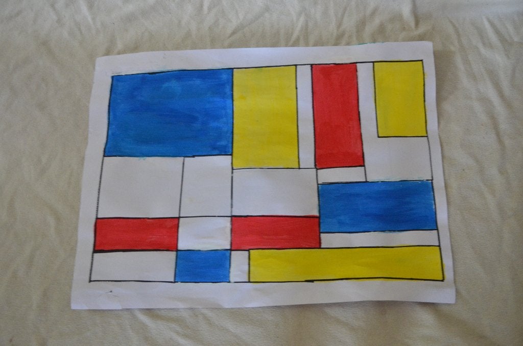 Abstract schilderij Mondriaan mooi om op tehangen, Ophalen