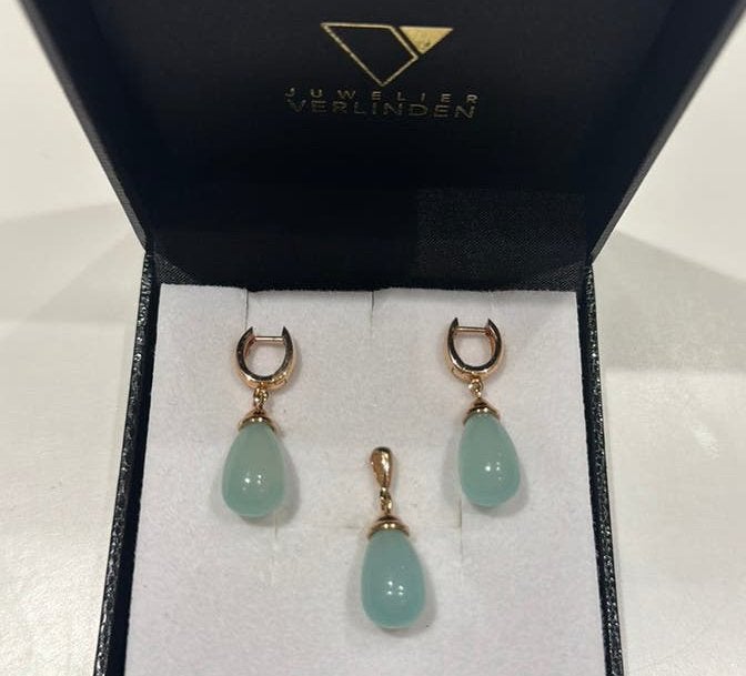 Oorbellen + collier hanger 14 karaat rose goud nieuw, Nieuw, Ophalen of Verzenden, Met edelsteen, Knopjes of Stekers