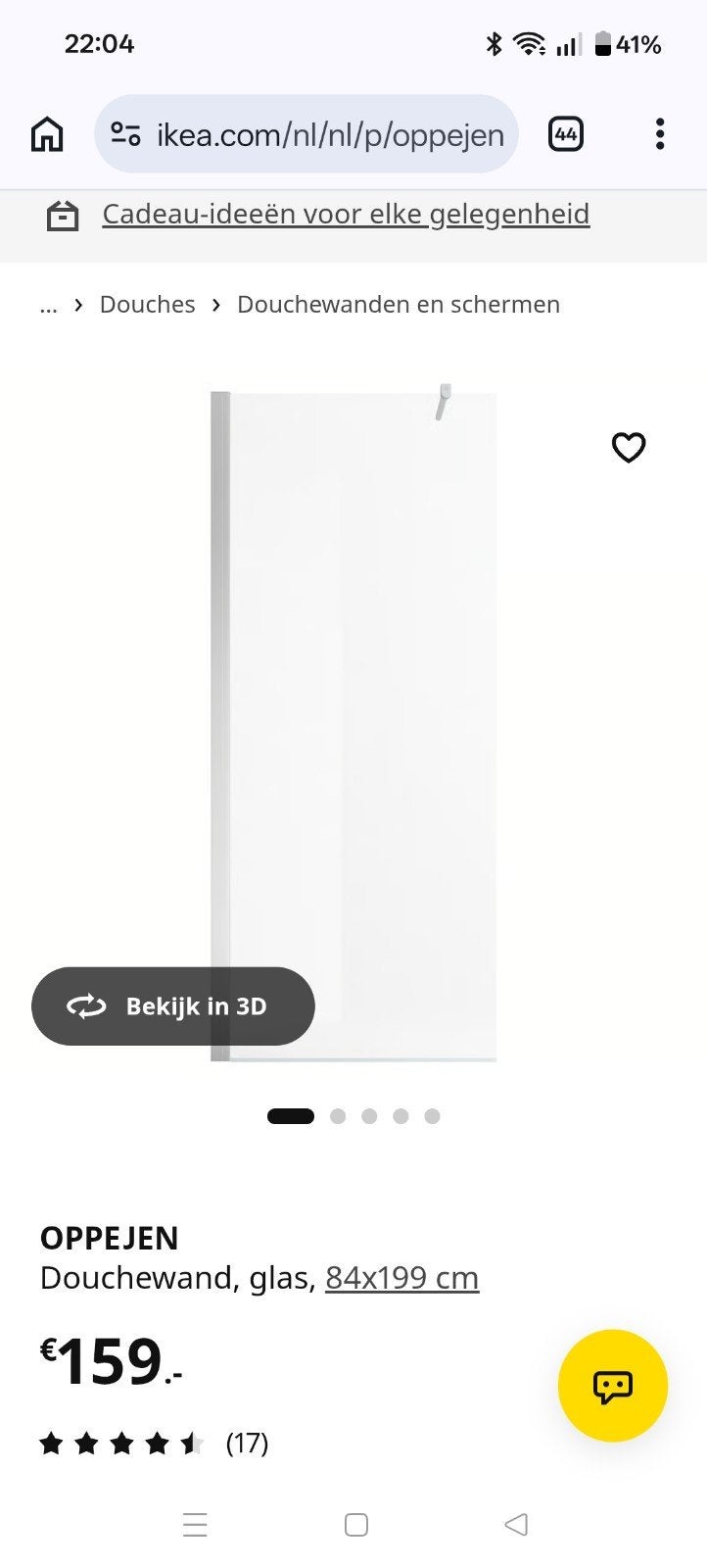 IKEA OPPJEJEN Douchewand, glas, 84x199 cm, Doe-het-zelf en Verbouw, Ophalen, Zo goed als nieuw, Glas, Douche
