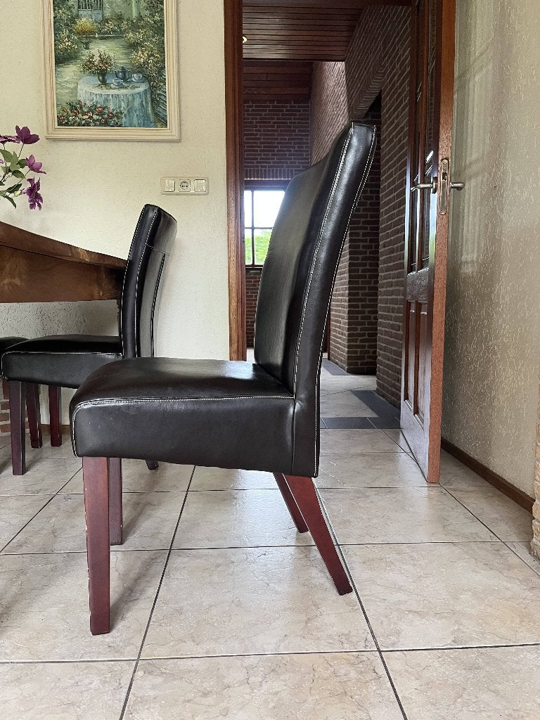 Gratis af te halen: leren eetkamerstoelen, Huis en Inrichting, Stoelen, Ophalen, Gebruikt, Bruin, Vier
