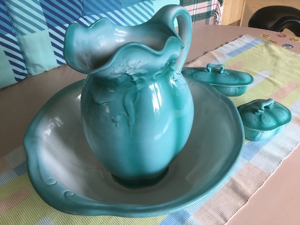 Lampetstel in mooie kleur groen-blauw, Antiek en Kunst, Ophalen