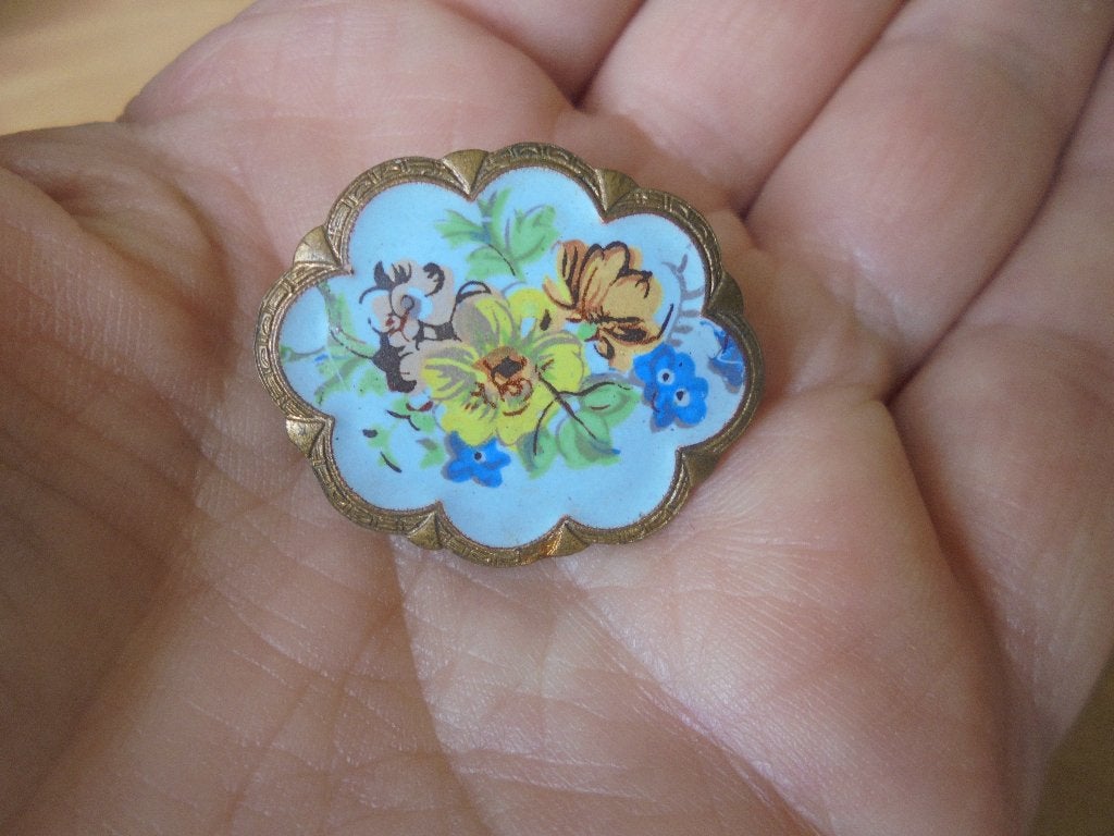 Antieke broche bloemetjes, Overige materialen, Blauw, Minder dan 4 cm, Ophalen of Verzenden